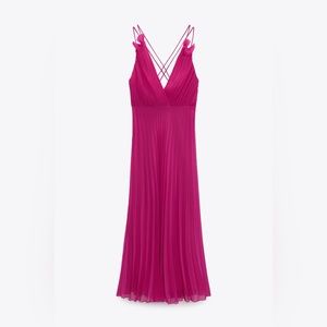 Zara fuchsia pleated slip dress - size medium